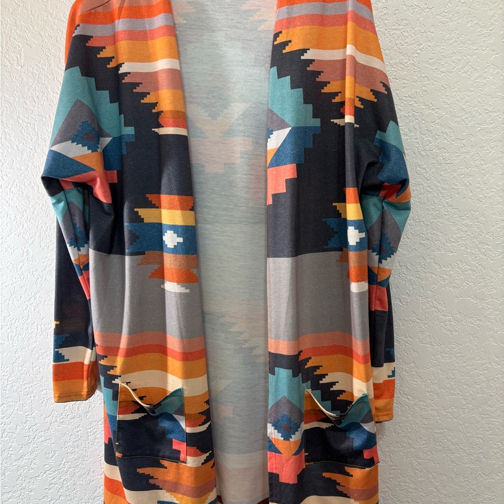 Colorful southwest Patterned open front tunic Women's